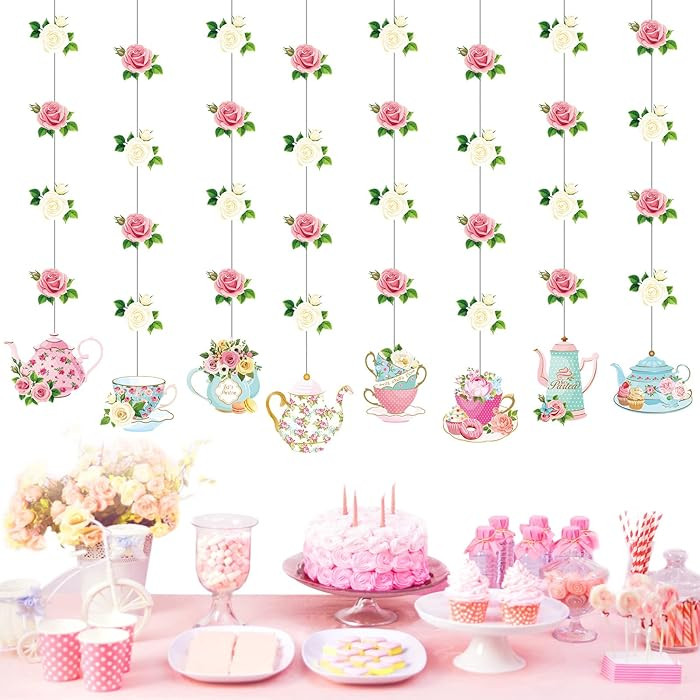Faccito Floral Tea Party Decorations Double Sided Tea Party Hanging Garland Decor for Baby Shower... | Amazon (US)