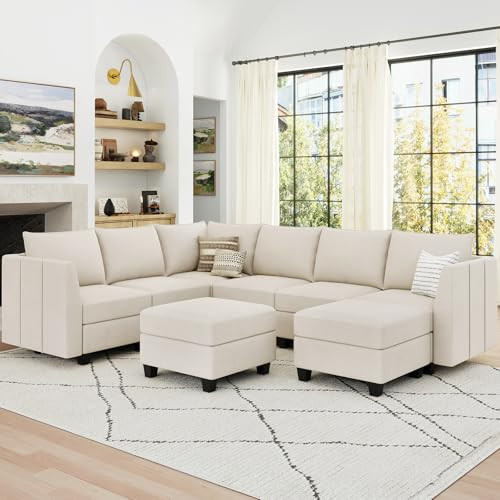 Belffin Modular Sectional Sofa U Shaped Couch with Storage Ottoman Velvet Sectional Couch for Living Room, Beige | Amazon (US)