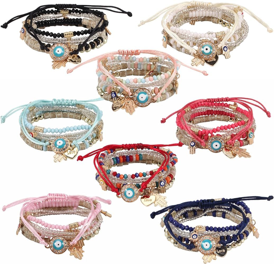 Twinfree Bohemian Stretch Bracelets for Women Multilayer Colorful Beads Bracelet with Charm Jewelry | Amazon (US)