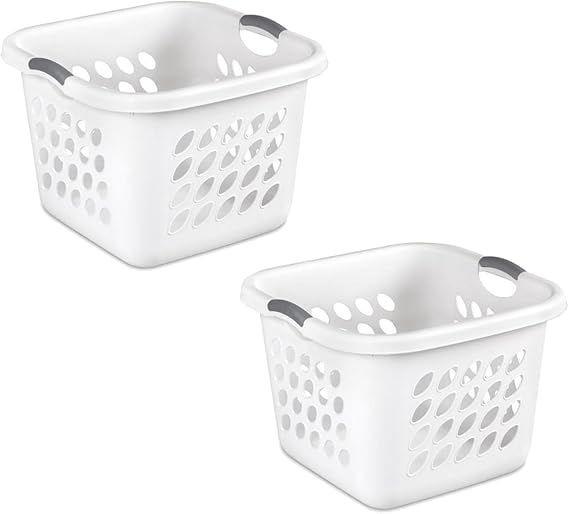 Square Laundry Hamper Clothes Storage Basket with Holes 53L White with Grey Handles Utility Room ... | Amazon (US)
