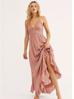 Free People One Adella Maxi Strappy Slip Dress Lace Bodice Rose Sz S  | eBay | eBay US