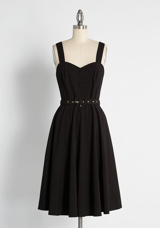 Amour in Noir Swing Cotton Dress in S - Sleeveless Fit & Flare Knee Length Vintage Inspired by Voodo | Modcloth