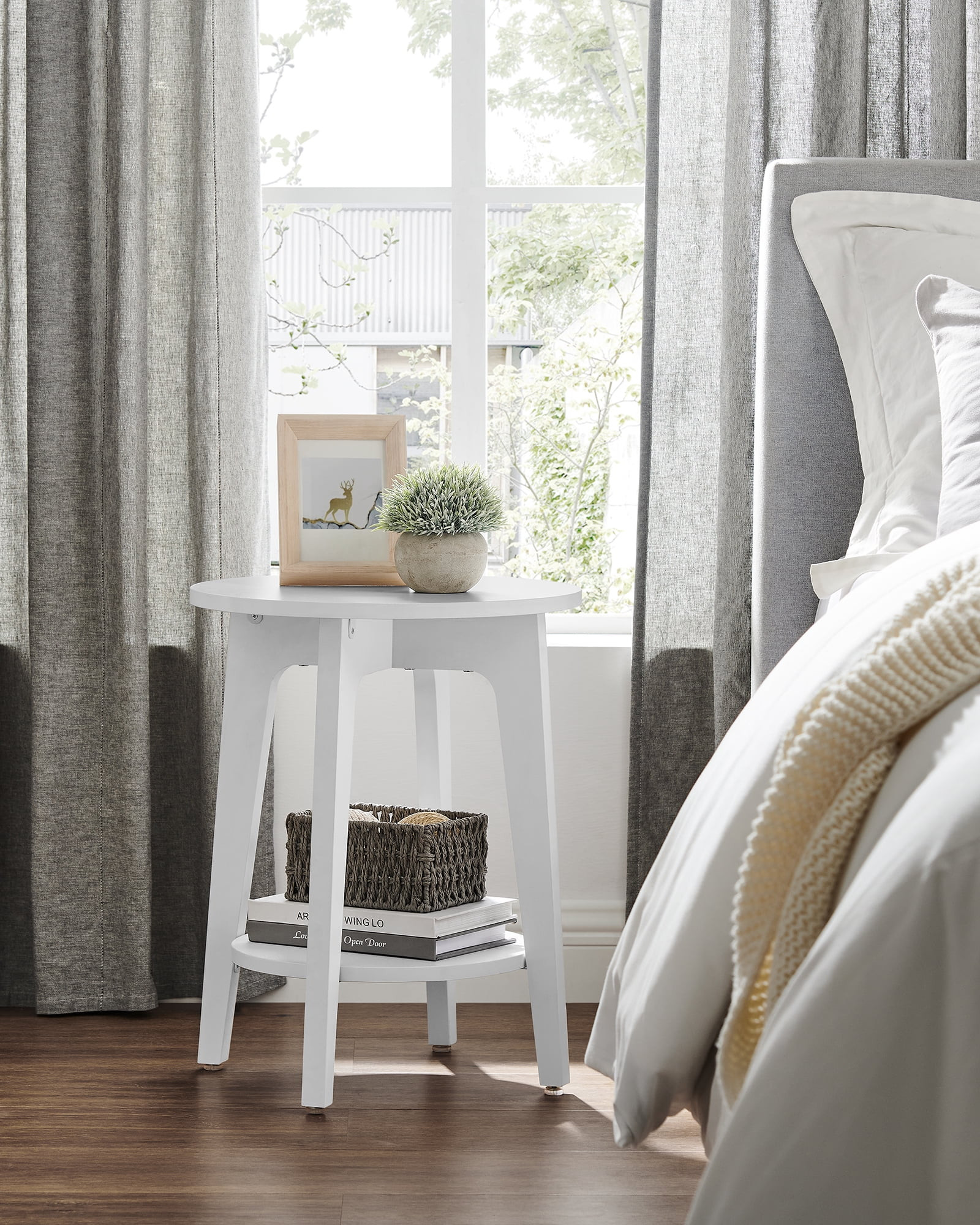VASAGLE Round Side Table with Lower Shelf End Table for Small Spaces Nightstand White | Walmart (US)