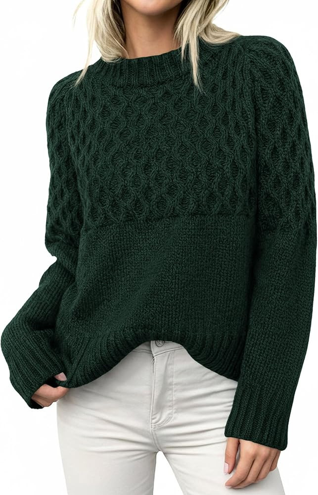 PRETTYGARDEN Oversized Sweaters for Women 2025 Fall Cute Cable Knit Long Sleeve Crewneck Chunky P... | Amazon (US)