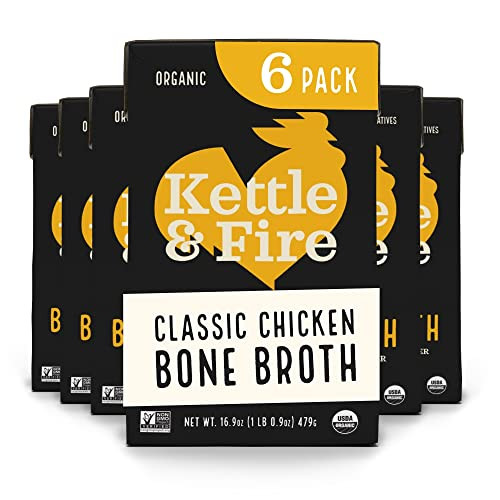 Chicken Bone Broth Soup by Kettle and Fire, Pack of 6, Keto Diet, Paleo Friendly, Whole 30 Approv... | Amazon (US)