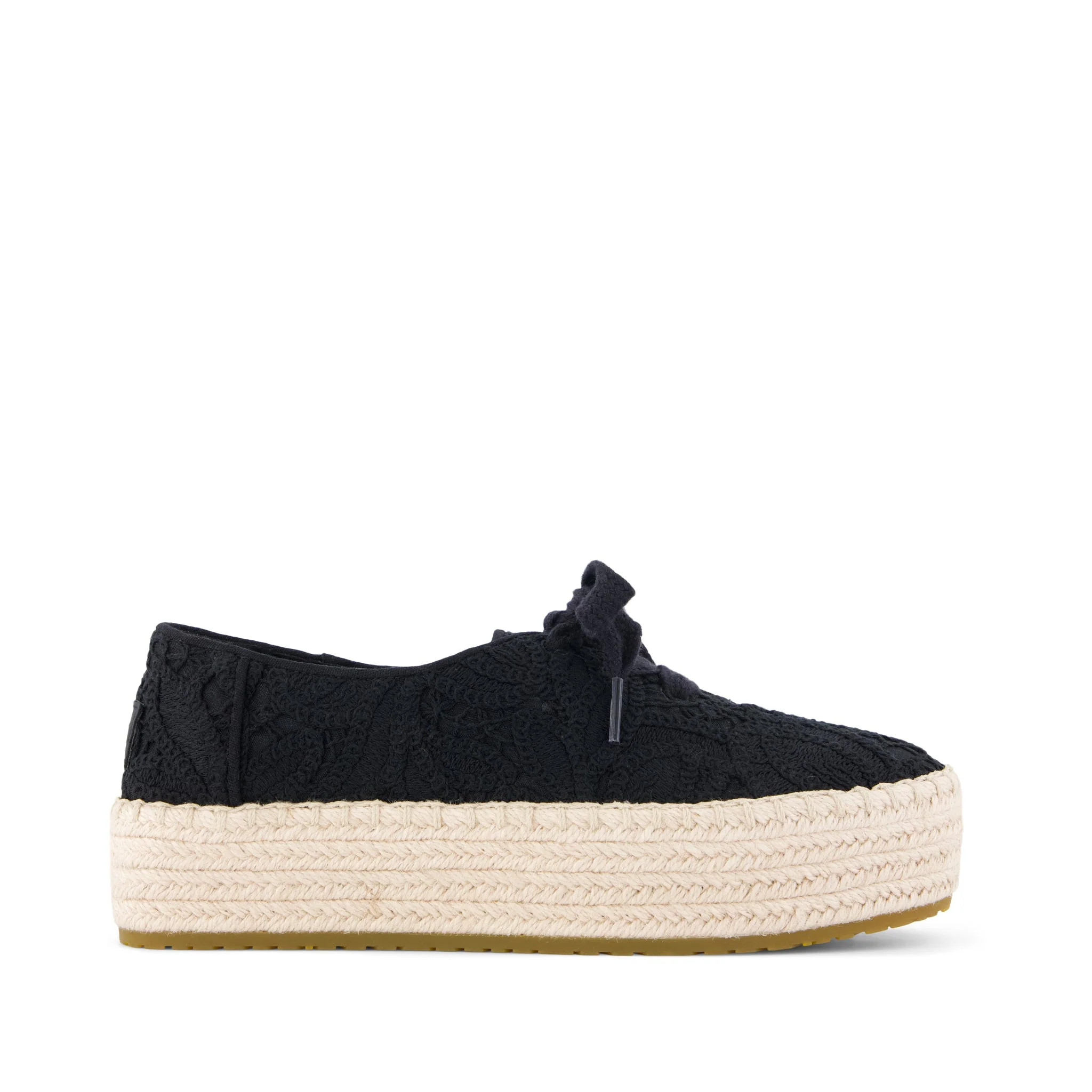 Womens Valencia Lace-Up Platform Espadrille Black Floral Crochet | Toms EMEA