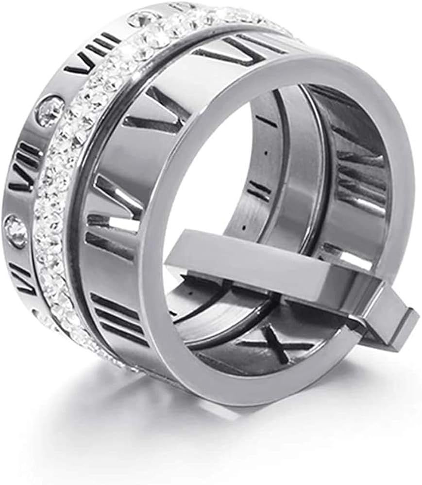 Stainless Steel CZ Zirconia Roman Numeral Ring For Women Girls 3 in 1 Spinner Rings | Amazon (US)