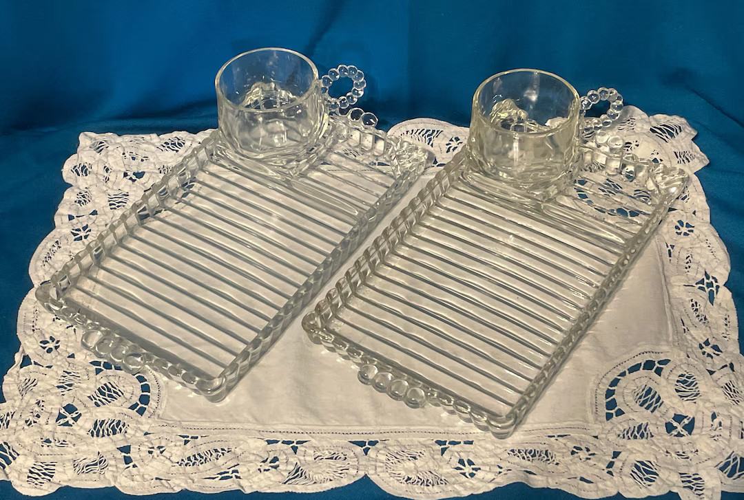 Vintage Hazel Atlas Sip and Smoke Luncheon/snack Tray and Cup. Includes 2 Sets. Clear Glass - Ets... | Etsy (US)