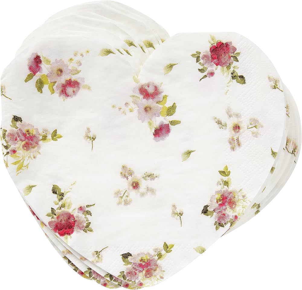 C.R. Gibson Floral Heart Die-Cut Heart Lunch Napkins, 20 Count (TW7-25403) | Amazon (US)
