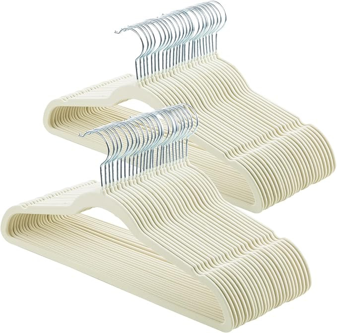 ELONG HOME Velvet & Slim Felt Hangers 50 Pack, Beige 360 Swivel Hook Non-Slip Adult Hangers for C... | Amazon (US)