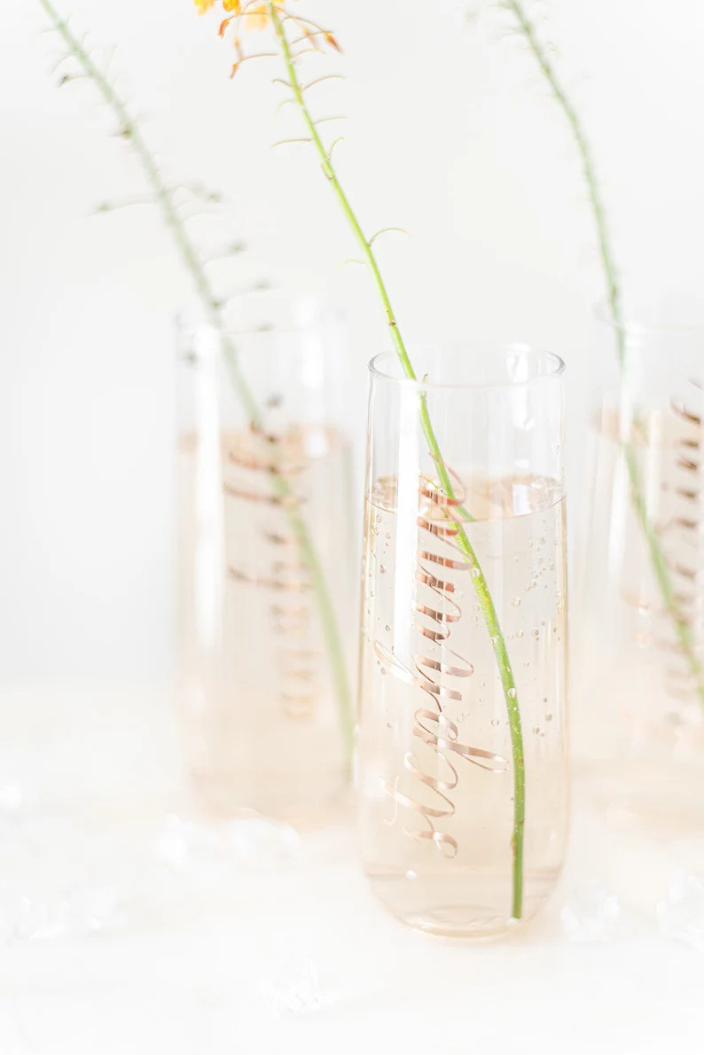 Rose gold bridesmaid champagne flutes- bridesmaid gift- personalized champagne flute- bridemaid p... | Etsy (US)