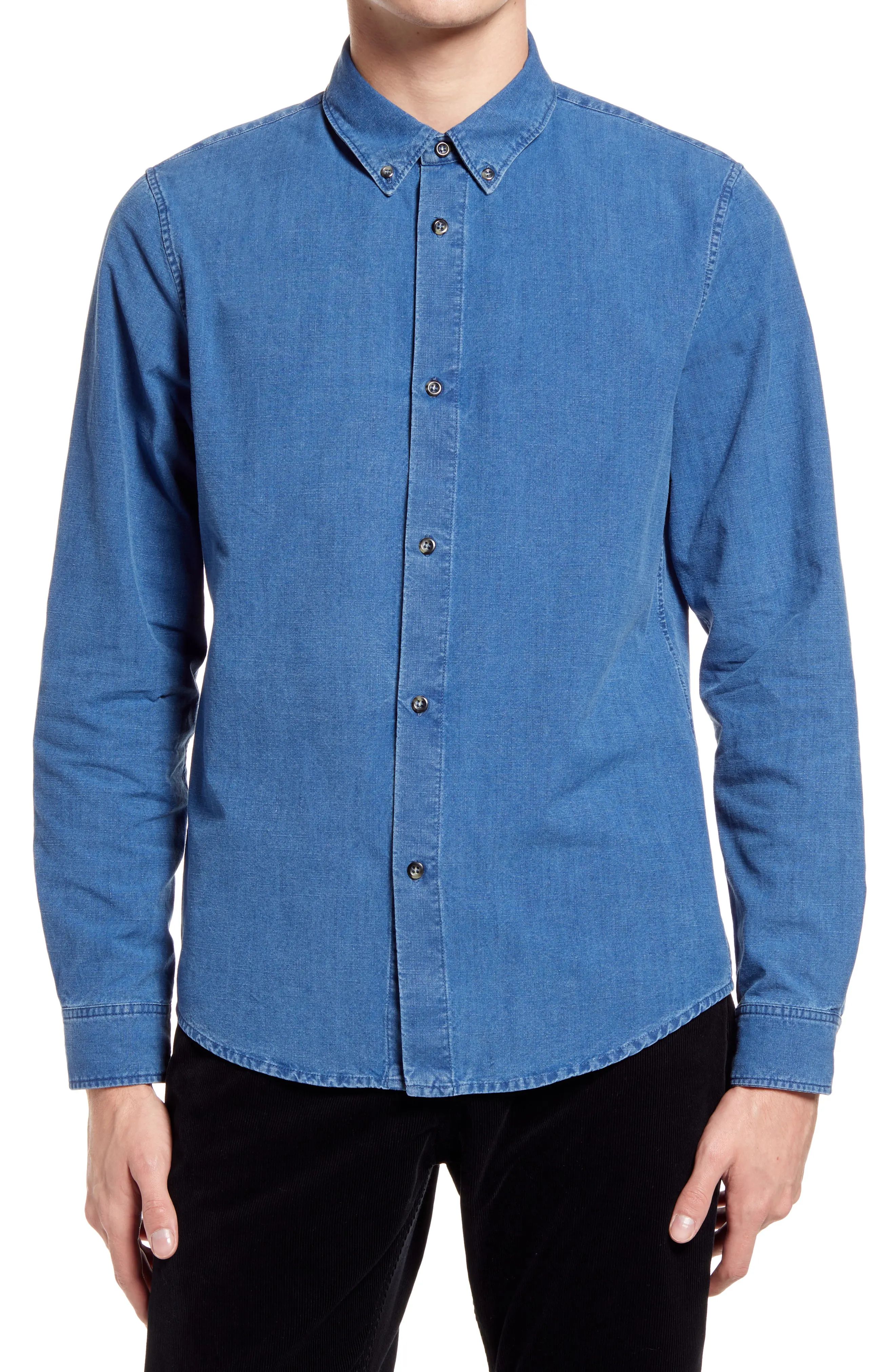 Men's A.p.c. Button-Down Denim Shirt, Size Large - Blue | Nordstrom