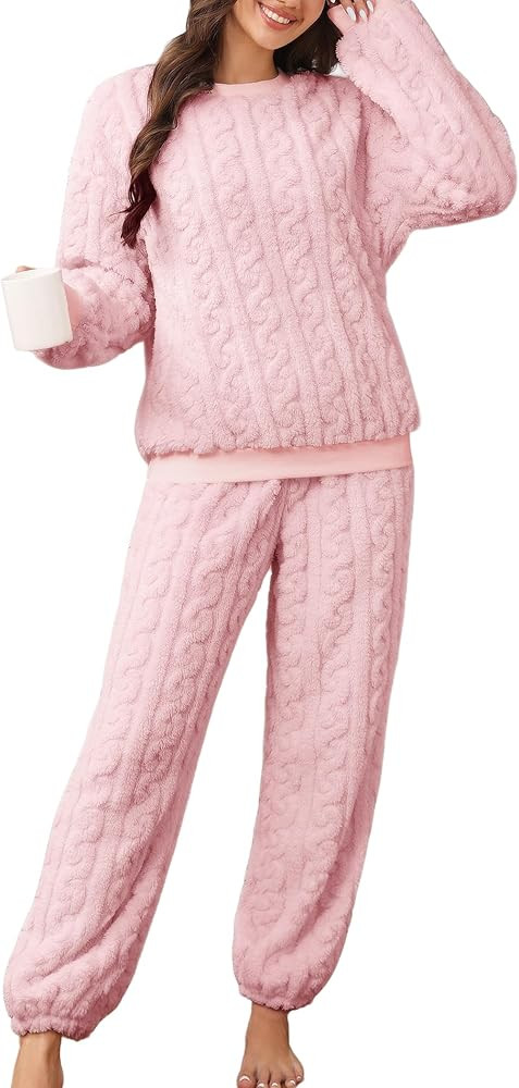 Pajamas Sets for Women Soft Comfy Fluffy Pajama Fleece Pullover Ribbed Pjs Warm Plush Lounge Slee... | Amazon (US)