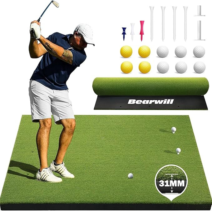 Bearwill Golf Mat 31mm, 5x4ft/5x5ft Golf Hitting Mats for Practice Outdoor Indoor, High-Elasticit... | Amazon (US)