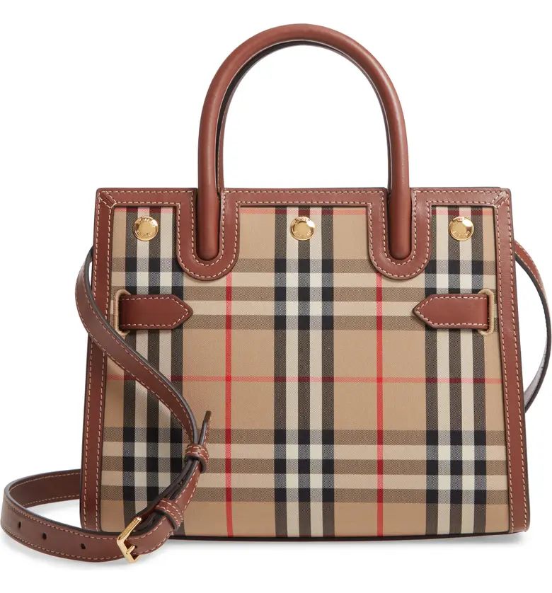 Small Title Check Double Handle Canvas & Leather Bag | Nordstrom