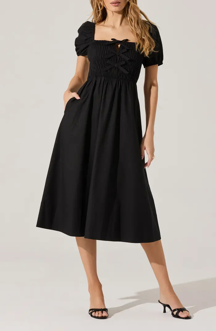 ASTR the Label Bow Detail Smock Bodice Cotton Blend Dress | Nordstrom | Nordstrom