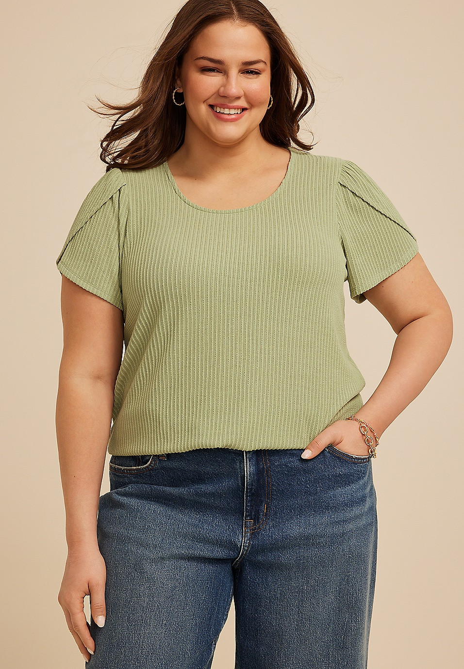 Plus Size 24/7 Holland Textured Scoop Tee | Maurices