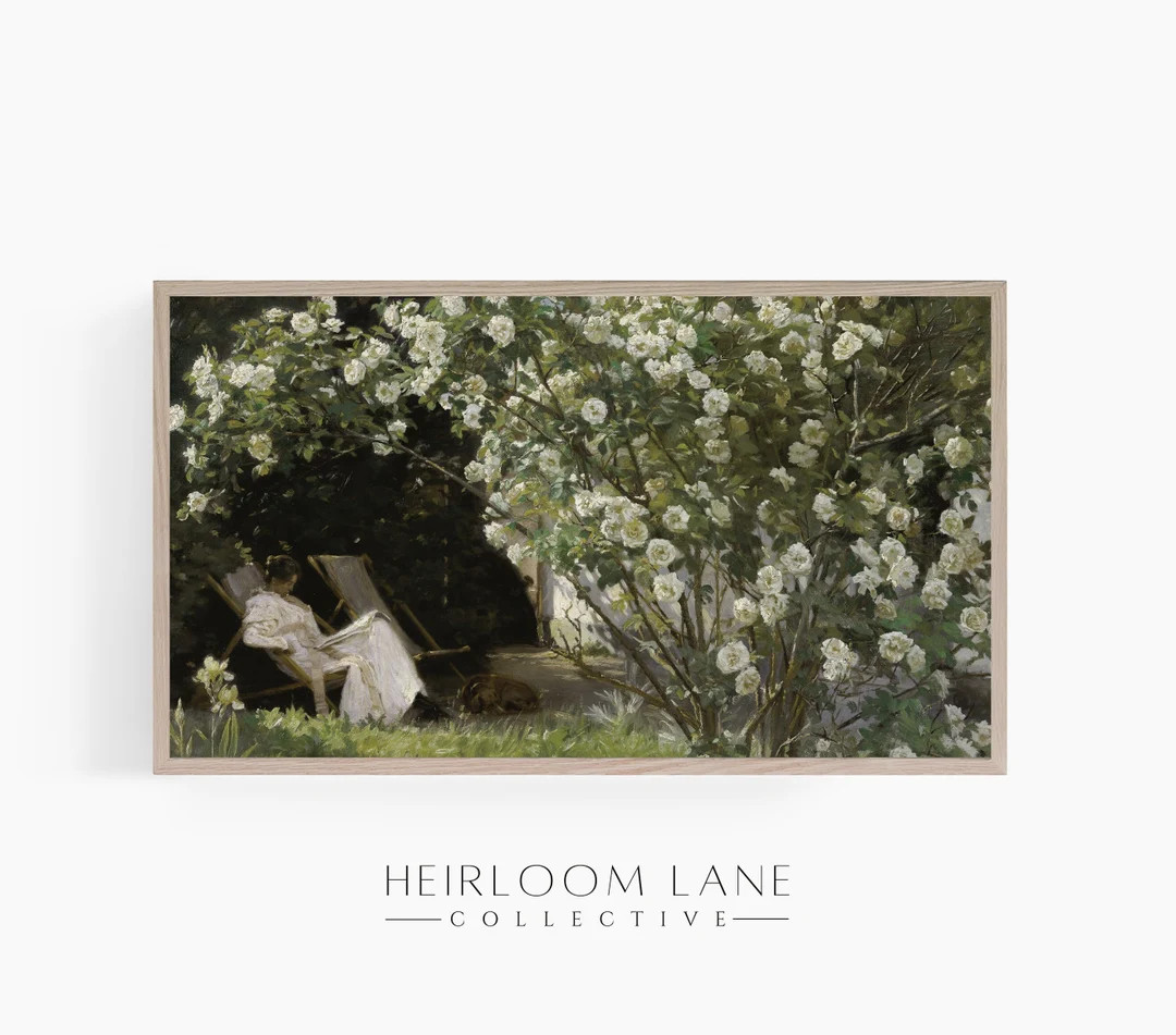 Vintage Reading in the Garden Painting Instant Digital Download Frame TV Size 3840 X 2160 Landsca... | Etsy (US)