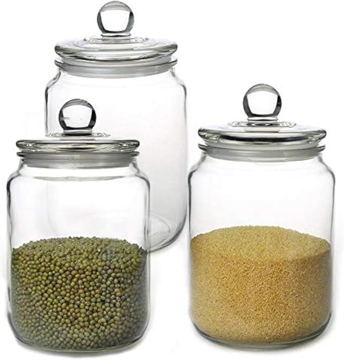 Glass Jars,Candy Jar with Lid For Household,Food Grade Clear Jars - 1/2 Gallon (3 Pack) | Amazon (US)