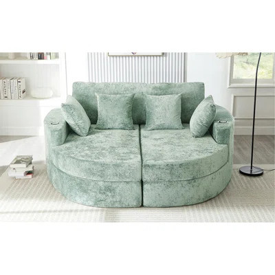 Full-Compressed Chaise Sofa 80" Curved Chaise Lounge Sofa Boneless Couch Upholstered Sofa Bed With Two Cup Holders For Living Room | Wayfair North America