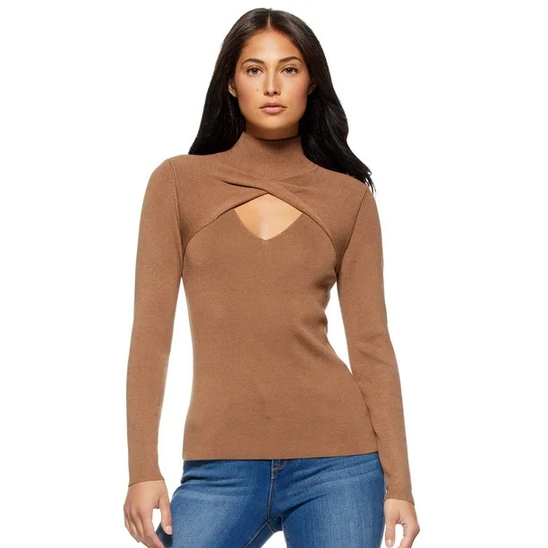 Sofia Jeans by Sofia Vergara Mock Neck Sweater with Center Twist-Cutout | Walmart (US)