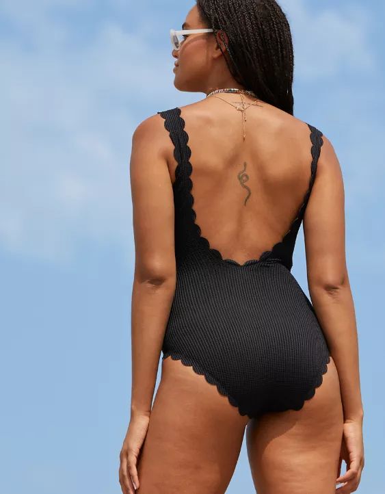 Aerie Waffle Scalloped One Piece Swimsuit | American Eagle Outfitters (US & CA)