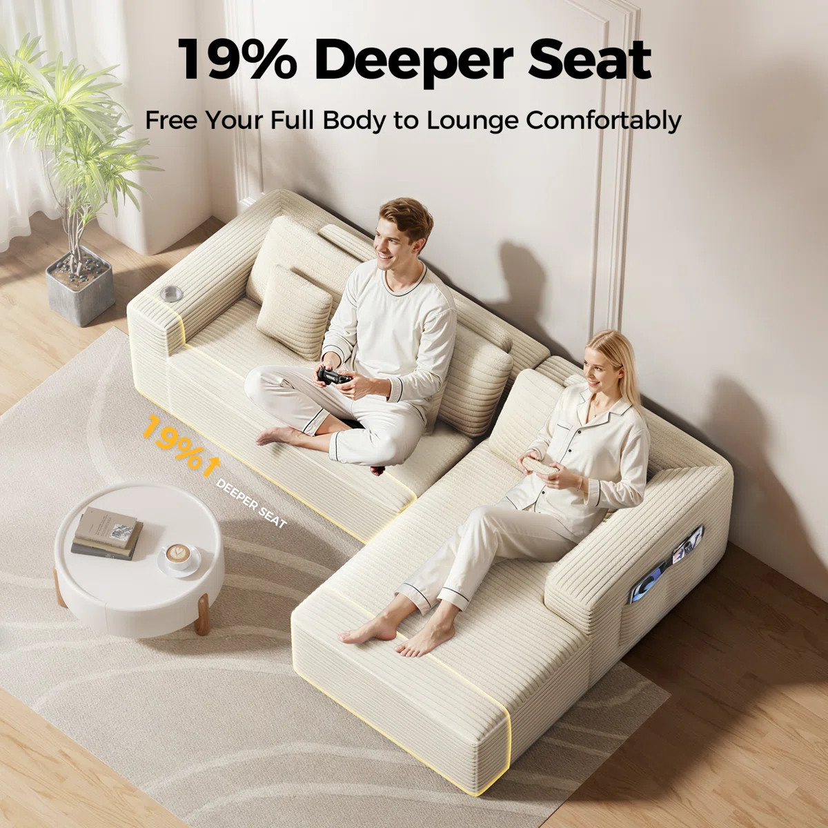 108" Cloud Modular Sectional Sofa With Chaise, Deep Seat Corduroy Boneless Couches With 4 Storage... | Wayfair North America