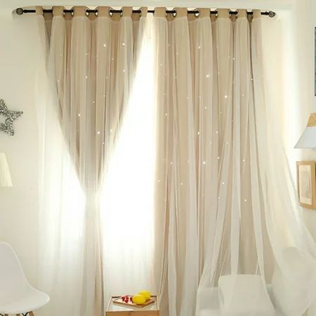 JANDEL Double-Deck Cloth & Blackout Floor-standing Star Hollow Curtain Drape,Yellow Punch 100*200CM | Walmart (US)