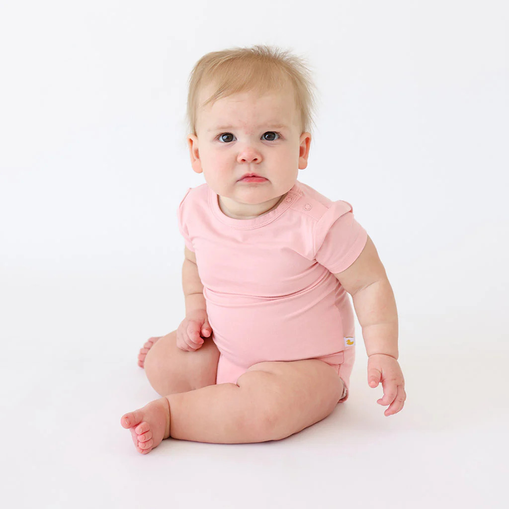 Solid Pink Short Sleeve Baby Bodysuit | Blush | Posh Peanut