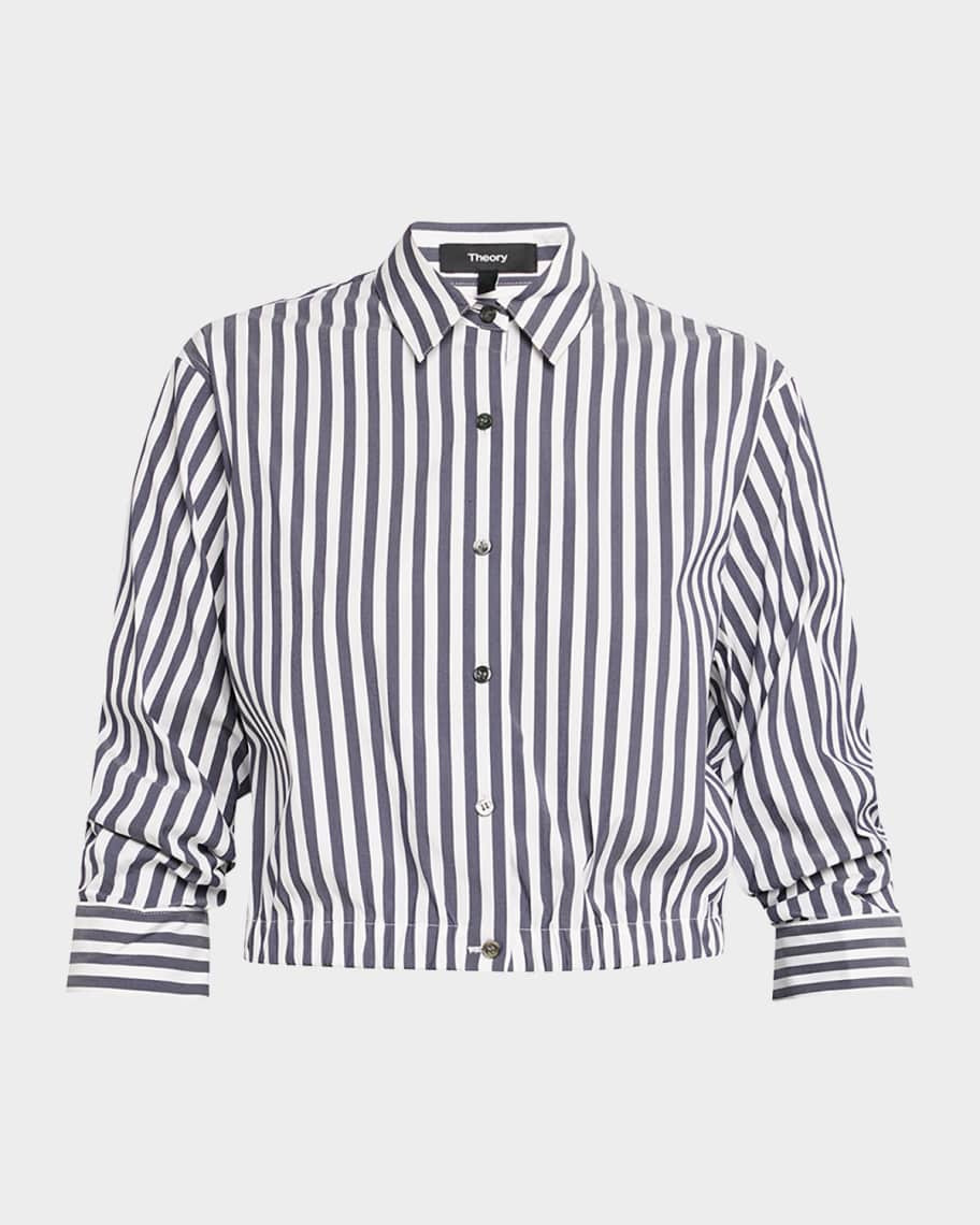 Theory Stripe Cropped Button-Front Shirt | Neiman Marcus