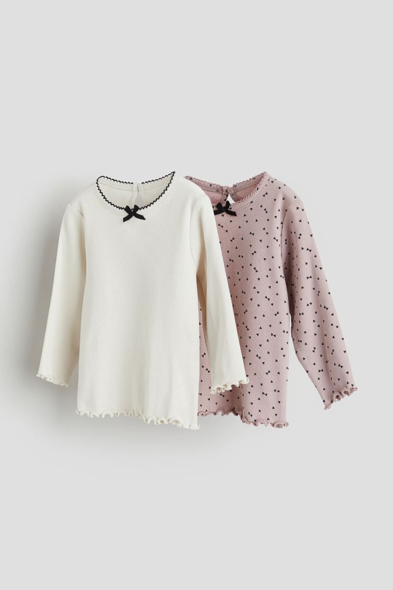2-pack Ribbed Tops - Light dusty pink/cream - Kids | H&M US | H&M (US + CA)