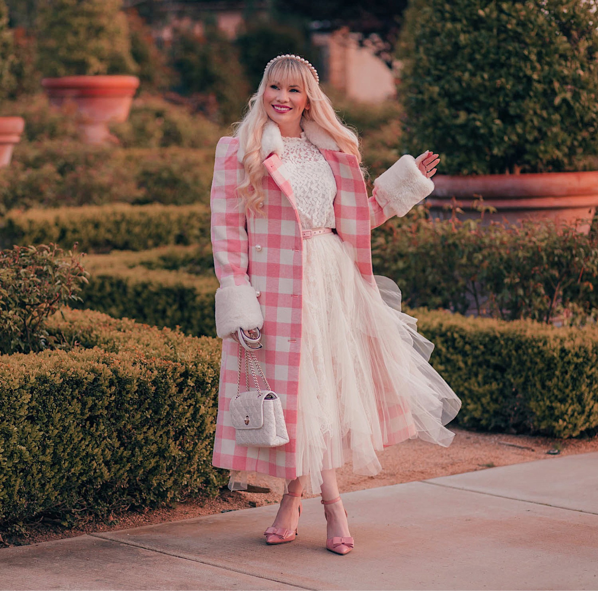 Spring outfit with tulle skirt and pink gingham coat 

#LTKsalealert #LTKFind #LTKstyletip