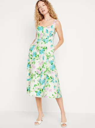 Fit & Flare Linen-Blend Midi Dress | Old Navy (US)