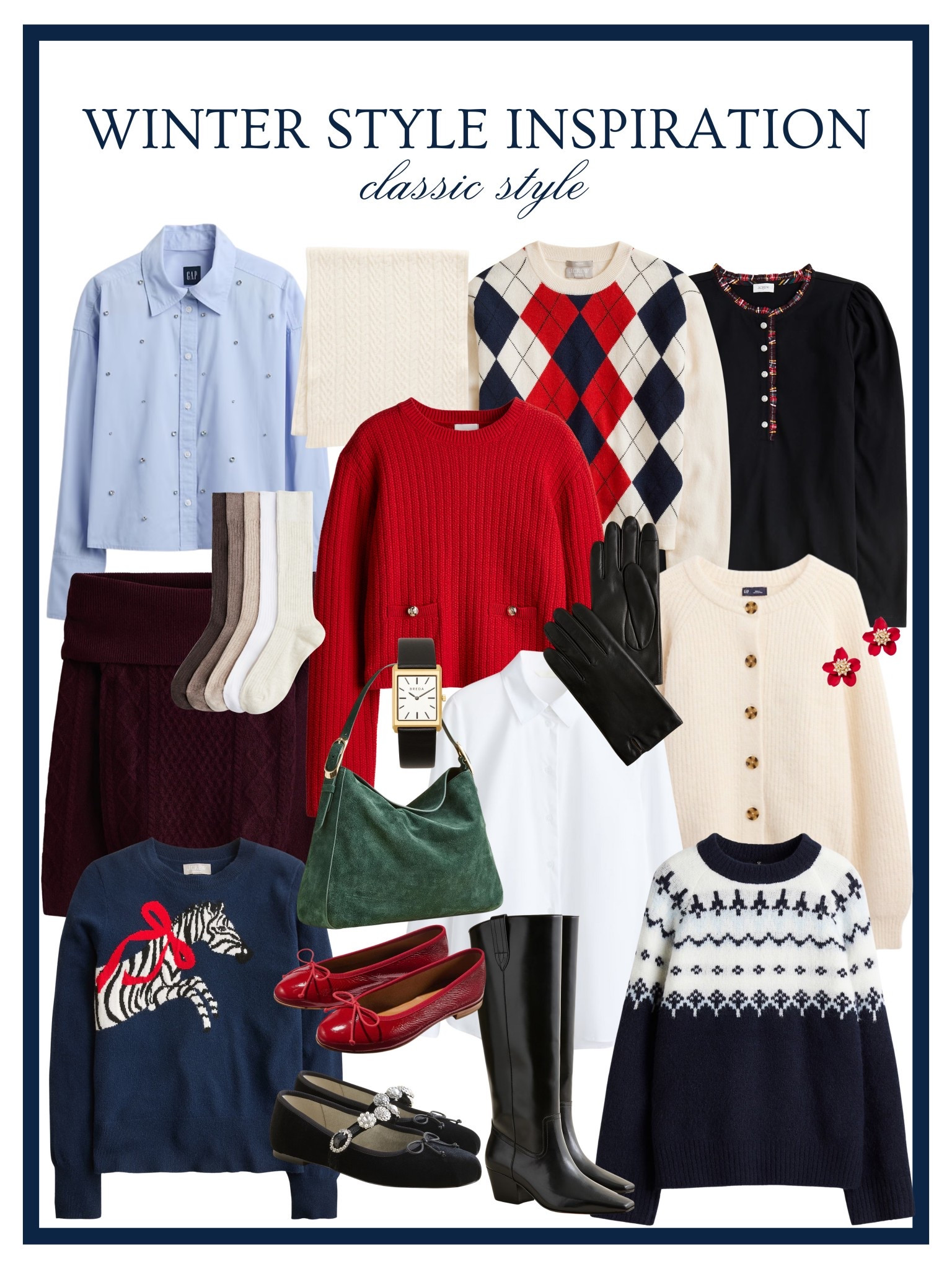 Winter style inspiration! I love these classic winter pieces. A pop of red, some blues, neutrals, and cozy textures. Women’s Winter Style, Preppy Style, Classic Style, Old Money Style Inspiration, Coastal Grandmother Winter Style 

#LTKFindsUnder50 #LTKFindsUnder100 #LTKHoliday