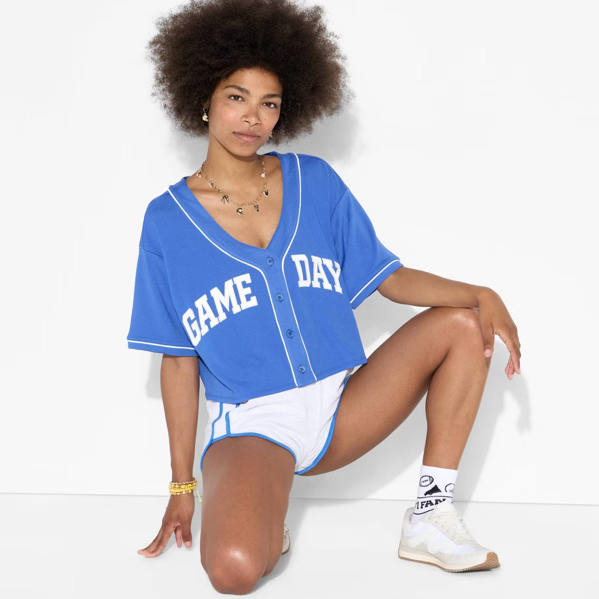 Women's Game Day Cropped Elbow Sleeve V-Neck Athletic Jersey - Wild Fable™ | Target