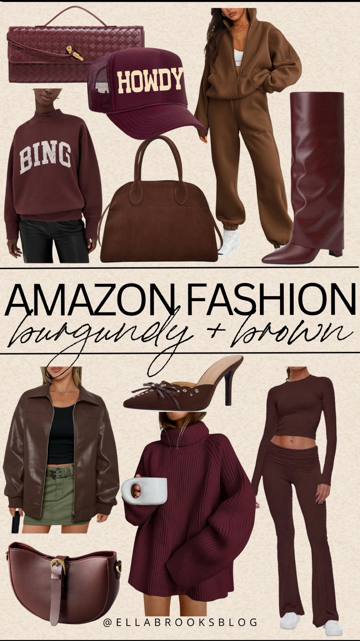 Amazon fashion: burgundy & brown

Amazon fashion, Amazon purse, suede bag, Amazon matching set, cowl neck sweater, anine bing graphic, burgundy boots

#LTKStyleTip #LTKShoeCrush #LTKItBag