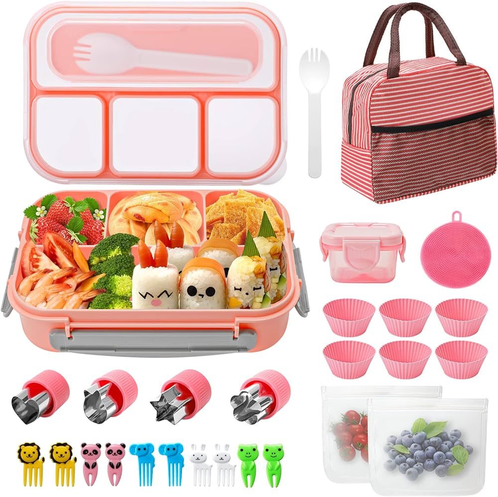 1300ML Bento Box Lunch Box Kit, Japanese Bento Box Set 4 Compartments w/Lunch Bag Sauce Can, Cake... | Amazon (US)