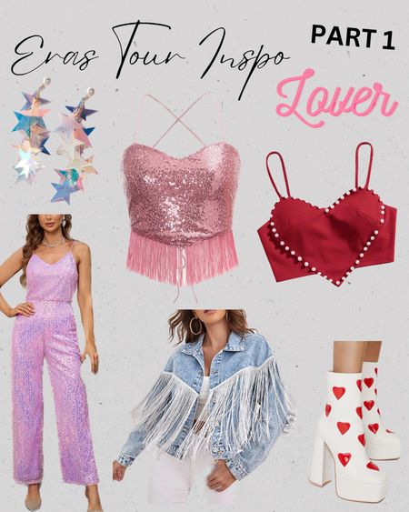 Outfit inspiration for Taylor Swift’s Eras tour! These looks are in line with her Lover lover era, so romantic pink pieces including hearts, sequins, stars, and fringe. 

#LTKunder100 #LTKSeasonal #LTKFestival