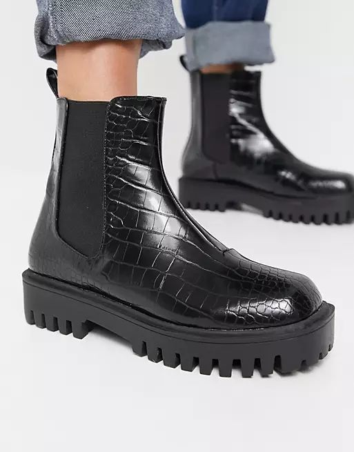 RAID Wide Fit Zinnia chelsea boots in black croc | ASOS (Global)