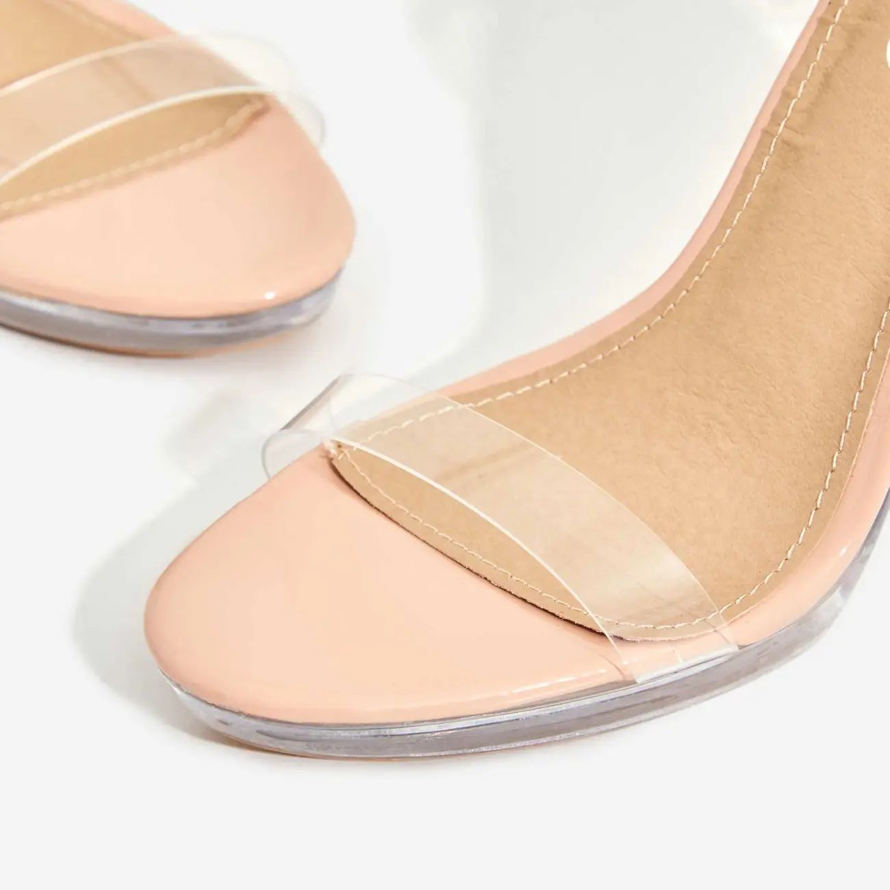 Icy Platform Barely There Perspex Thin Block Clear Heel In Nude Patent | EGO Shoes (US & Canada)