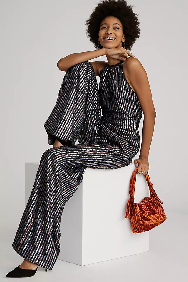Maeve Disco Halter Jumpsuit | Anthropologie (US)