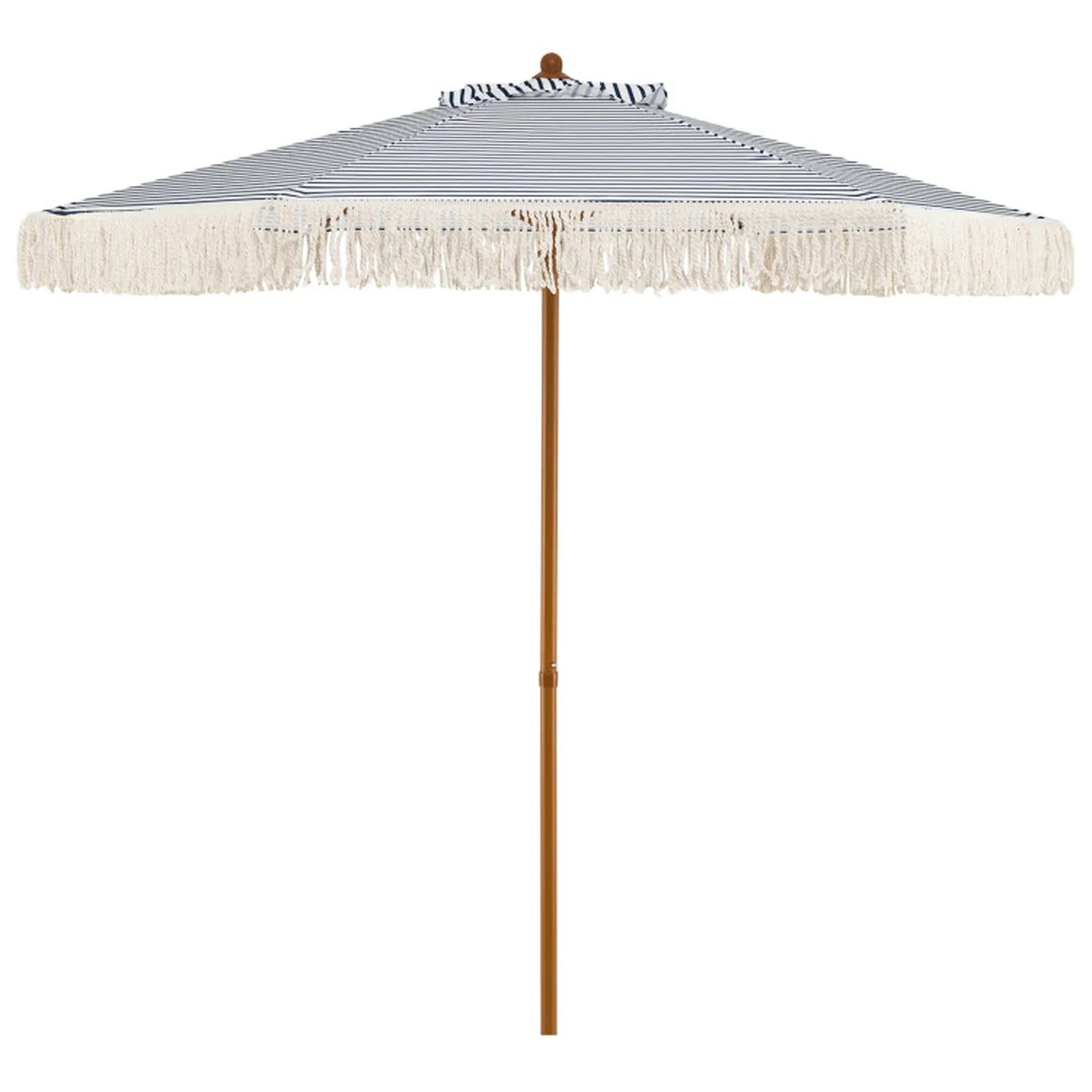 SUGIFT 7-ft Patio Umbrella with Fringe Sun-Protective Beach Umbrella Boho Tassel Striped Canopy 230G Polyester Aluminum Pole Blue White one_size | Lowe's