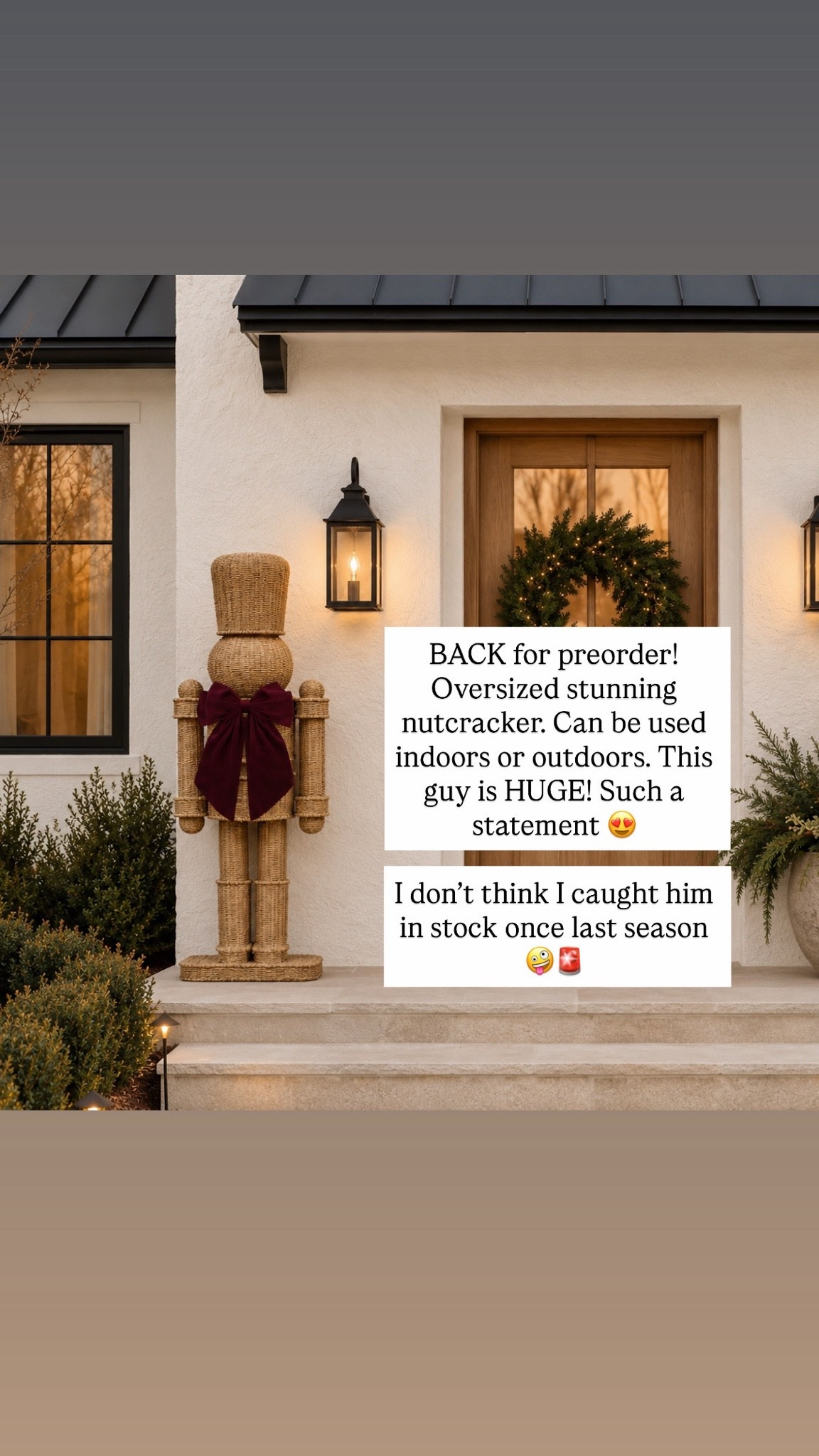 BACK for preorder! Oversized stunning nutcracker. Can be used indoors or outdoors. This guy is HUGE! Such a statement 😍

I don’t think I caught him in stock once last season 🤪🚨