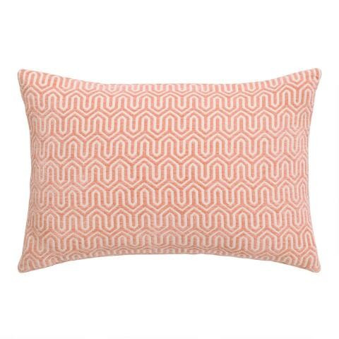 Salmon Pink Geo Chenille Lumbar Pillow | World Market