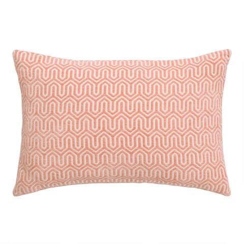 Salmon Pink Geo Chenille Lumbar Pillow | World Market