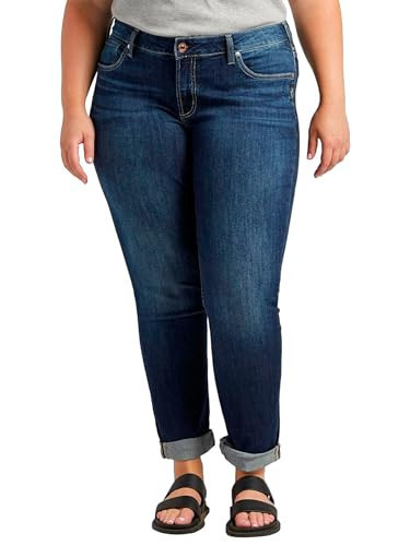 Silver Jeans Co. Women's Plus Size Boyfriend Mid Rise Slim Leg Jeans, Dark Wash SSX365, 20 Plus | Amazon (US)