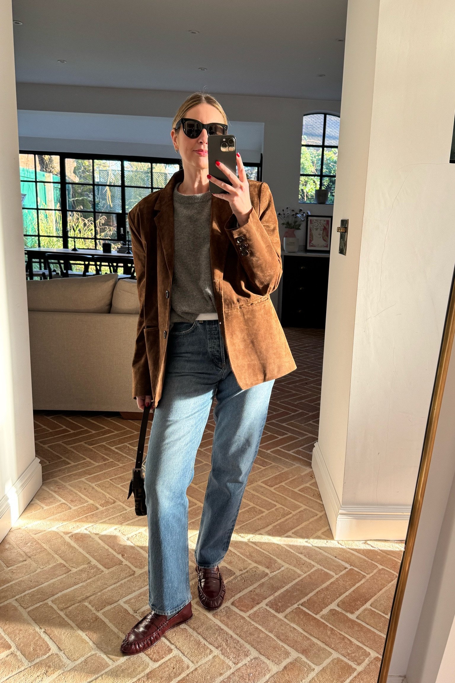 Suede Blazer + Agolde 90s Jeans + Burgundy Loafers + Grey Cashmere | Weekend Outfit | Brunch Outfit | Casual Outfit | Loafers | Everyday Jeans 

#LTKover50style #LTKstyletip #LTKuk