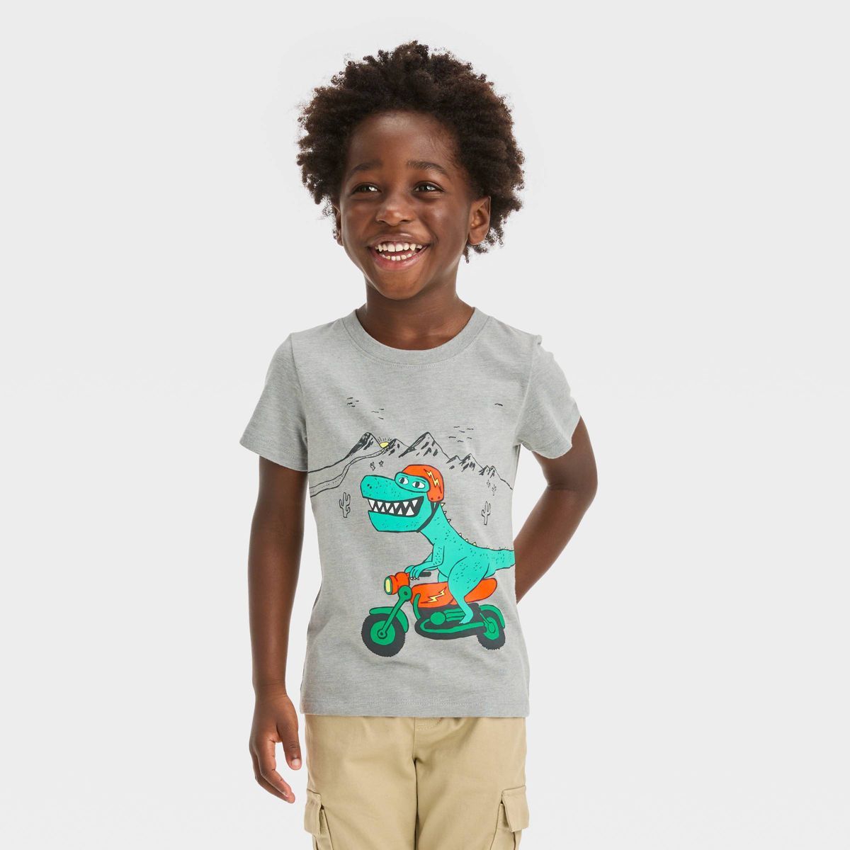 Toddler Boys' Dino Motorbiking Short Sleeve Graphic T-Shirt - Cat & Jack™ Gray | Target