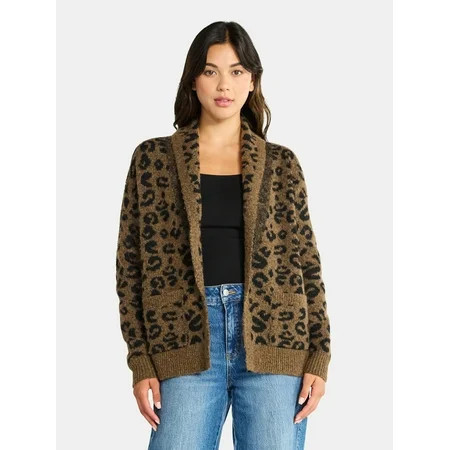 Time and Tru Women's Fuzzy Cardigan Sweater, Lightweight, Sizes XS-XXXL | Walmart (US)