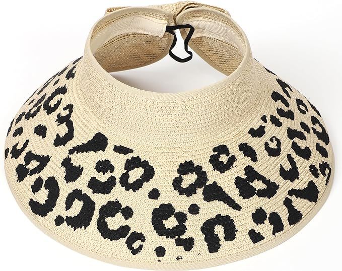 Womens Beach Straw Sun Hats Ponytail Hole Wide Brim Summer Visor Foldable Hat Sun Protection Pack... | Amazon (US)